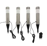 LED Edelstahl Gehwegleuchten - 4er Set - Gartenbeleuchtung mit Erdspieß - Deko Garten Gehweg Leuchten Lampen Beleuchtung Strom betrieben