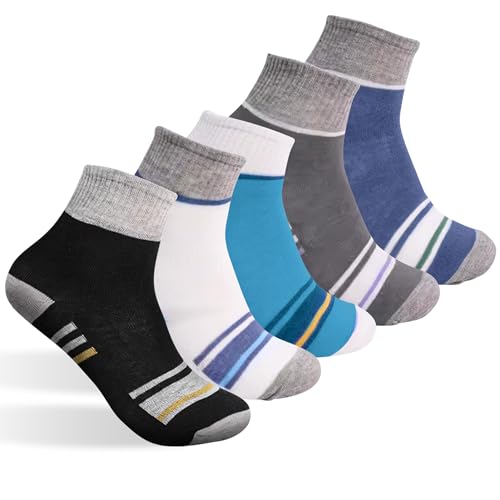 CARIAN Cotton Crew Socks 5 Pairs – Soft Breathable Striped Athletic Ankle Socks for Women & Men – Colorful Comfortable Everyday Casual Wear