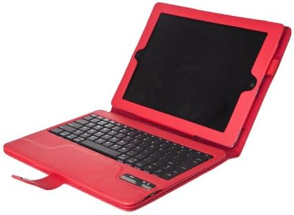 QQ-Tech® Removable Detachable Wireless Bluetooth ABS Keyboard PU Leather Case Tablet Stand for iPad 4, iPad 3 & iPad 2 2nd 3rd 4th Generation (Red)