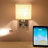 Lámpara de cabecera de pared de 2 en 1: la lámpara de lectura de pared de LED ofrece dos interruptores independientes, una lámpara de lectura de control LED, una lámpara de noche de tela de control, puede elegir el que más le guste, diseño tradicional y moderno, perfecto para el uso en el dormitorio.