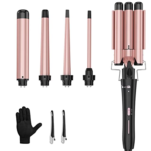 Image of Curling Wand Set, Curling Iron Interchangeable 3 Barrel Wand Curler with Ceramic Tourmaline Professional 5 in 1 Wand Curling Iron,for Women with Curler and Waver
