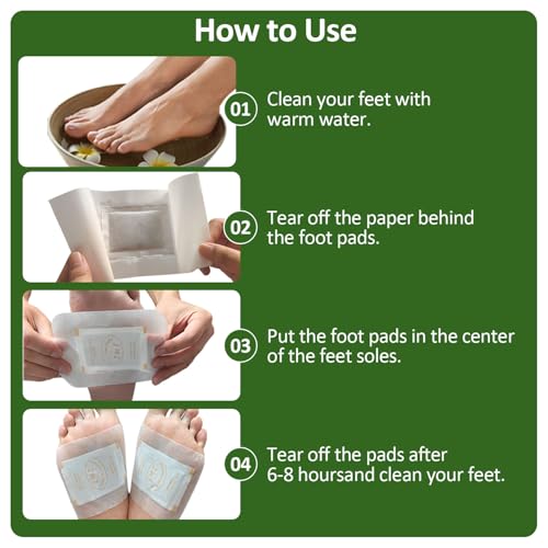 Image of Green Tea Bamboo Vinegar Foot Pads with Ginger, 2 in 1 Design Premium Herbal Foot Care Patches. Use During Sleep. for Tired Feet, Stress & Fatigue Relief, for Better Sleep, Feel Better, 30 Count