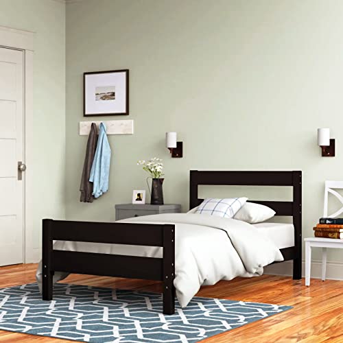 Windaze Twin Bed, Wood Frame With Headboard And Footboard For Children Teens Adults, Twin Platform Slat Support No Box Spring Needed, Espresso #TOP2
