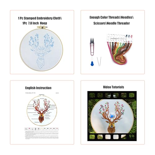 Image of YOUA Deer Embroidery Kit for Adults with Stamped Pattern, Embroidery DIY Crafting,Cross Stitch Beginner Kits with Frame,Embroidery Kit.
