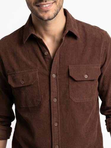 Image of Urbano Fashion Men's Corduroy Full Sleeve Regular Fit Solid Overshirt with Utility Pockets