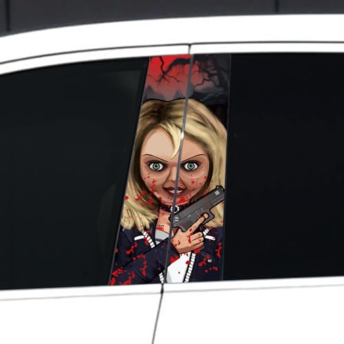 Image of Halloween Cars Body Horror Sticker, Classic Horror Movie Characters Peeking Decal Michael Waterproof Scary Vinyl Stickers for Bumper Car Decals 11in*18.89in (Bloody Girl)