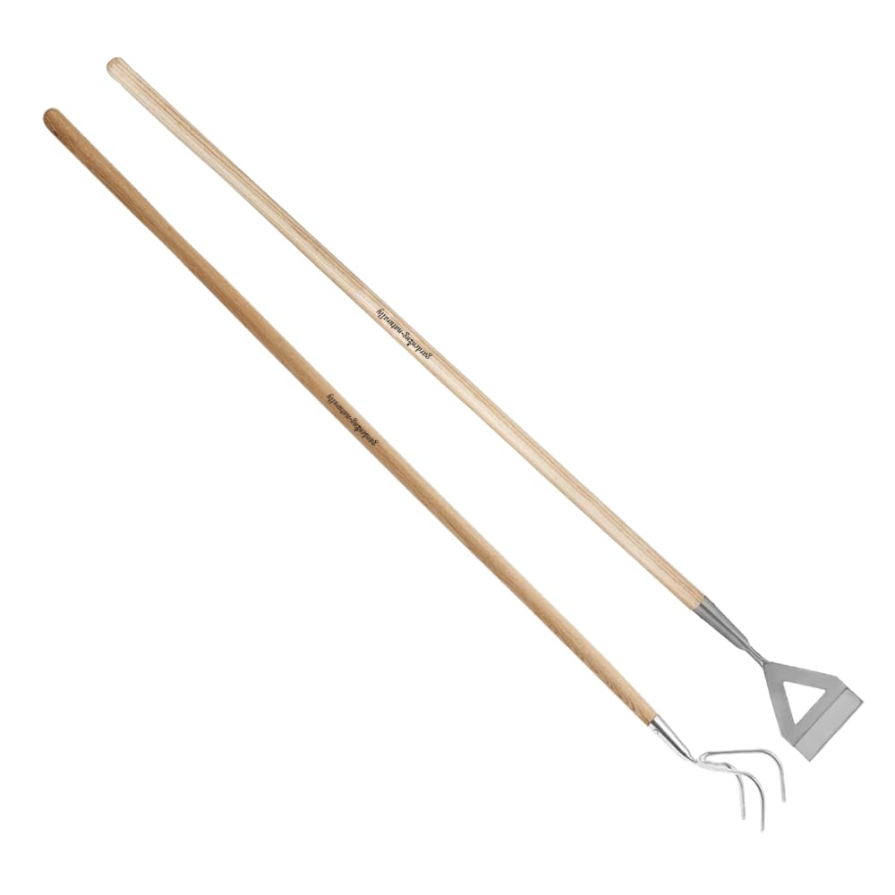 Stainless Steel Long Handled Cultivator & Hoe Set with Ash Wood Handles