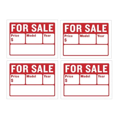 Car For Sale Sign for Car and Vehicles Auto Sales Size 9" X 12" (2-Line) - 4PC Cover
