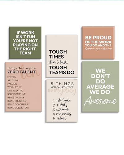 Framed Motivational Office Wall Decor, Set of 6 Boho Inspirational Teamwork Canvas Wall Art, Office Artwork Decorations for Work, Positive Quotes Team Gifts for Team Leader Boss