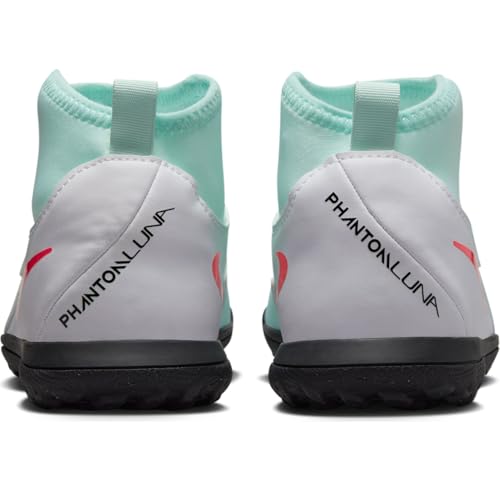 Nike Jr. Phantom Luna 2 Club Little/Big Kids' TF High-Top Soccer Shoes (FJ2607-300, Mint/Off Noir/Atomic Red)3