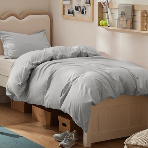 Image of Bedsure Twin /Twin XL Duvet Cover, Double Brushed Bedding Set, Silver Grey | For Kids & Adults, 68 inchx90 inch Comforter Cover, Hotel Luxury, All Season, Breathable, Easy Care, Lightweight, Zipper Closure