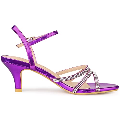 Allegra K Allegra K Women's Ankle Strap Rhinestone Kitten Purple Heel Sandals 8 M US