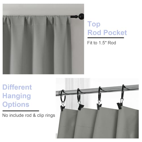 Simplebrand Ava Light Grey Blackout Curtains for Bedroom 84 Inch Length 2 Panels Set, Solid Thermal Insulated Privacy Living Room Window Treatment Curtains Blackout Drapes, W50 x L84 Inch, Light Grey