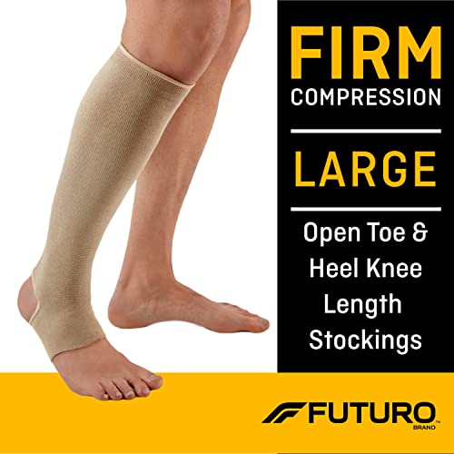 Futuro Open Toe/Open Heel Knee Length Stocking, Firm Compression (20-30 Mm/Hg), For Standing Or Sitting All Day, Beige, Medium, Unisex, 1 Stocking #TOP2