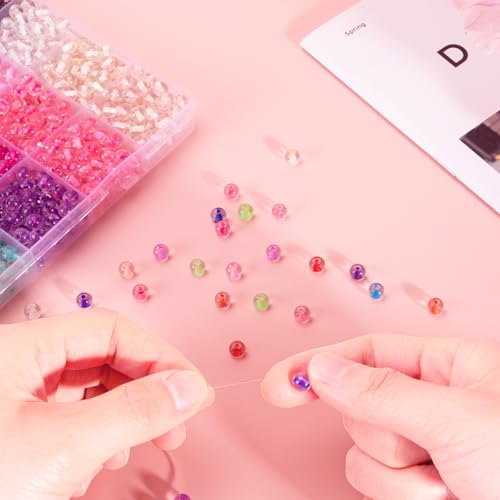 Image of XSEINO 24 Colors 1200PCS Core Filled Glass Beads Kit 6mm DIY Craft Glass Beads, Fit for Bracelets, Jewelry Making, Necklace
