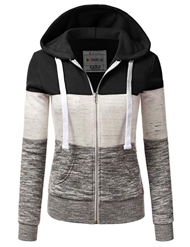 Doublju Lightweight Thin Zip-Up Hoodie Jacket for Women with Plus Size Black X-Large