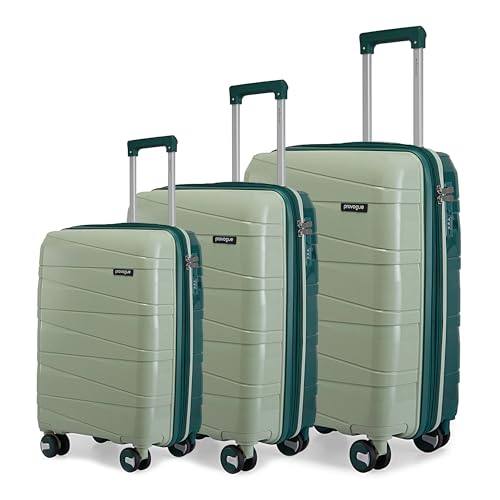 Image of Provogue Azure Hard-Sided PP Set of 3 Luggage Suitcase | Expandable Space with 8 Wheels Trolley Bags for Travel | Lightweight with Combination Lock | 5 Year Warranty (Laurel Green /Hunter Green)