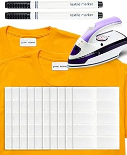 100 Pcs Iron on Name Labels Writable Name Tapes Washable for Clothes Personalized Clothing Name Tags with 2 Pcs Permanent Fabric Marker for School Uniform, Nursing Home, Camping, Work Clothes, 4*2cm