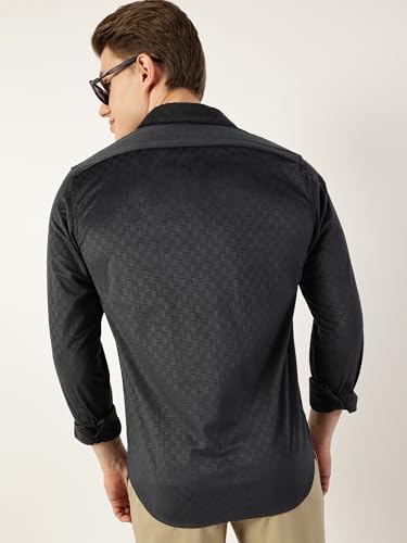 Image of Thomas Scott Men's | Solid | Textured Fabric | Full Sleeve | Slim Fit | Polyester-Blend | Spread Collar | Casual Shirt