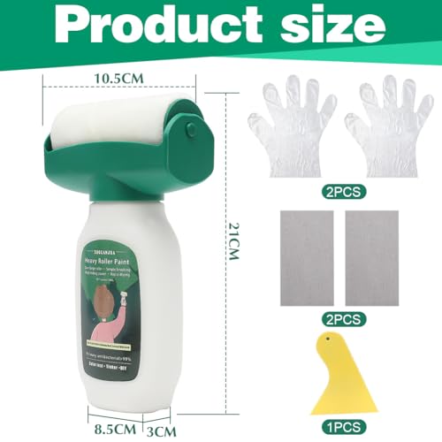 Yuragim Wandfarbe ausbessern weiß, 500g Wandreparatur-rollbürste mit Wandreparaturpaste, 2 in 1 Wandreparatur Rollbürste mit Handschuhen Schleifpapier Schaber, für Wände Graffiti Kratzer Beschädigte