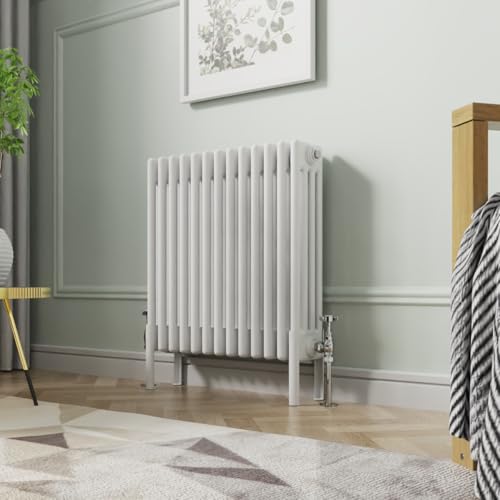 Image of NRG 600x605mm Gloss White Cast Iron Radiator 4 Column Perfect for Bathrooms, Kitchen, Living Room
