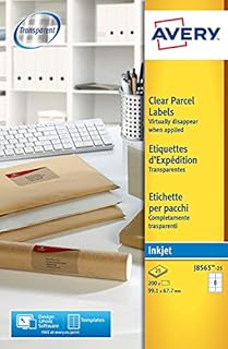 Avery Self Adhesive Clear Parcel Shipping Labels, Inkjet Printers, 8 Labels Per A4 Sheet, 200 labels, QuickDRY (J8565)