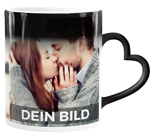 SpecialMe® Zaubertasse Herzhenkel Farbwechsel Tasse mit eigenem Foto Geschenkideen Liebe personalisierte Geschenke Weiss Magic-Herz-Tasse