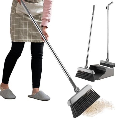 Juego de Escoba | 3 Piezas de Herramientas de Limpieza inoxidables Gadgets | Escoba con recogedor, Adecuado para el hogar, Cocina, apartamento, Interior, Exterior, Suelo, Dormitorio Universitario