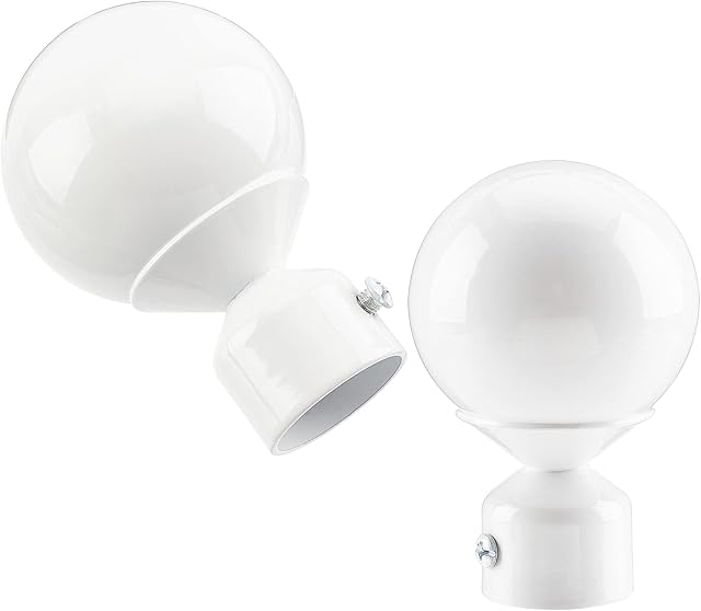 GORGECRAFT 2PCS Round Curtain Rod Finials Drapery Pole Ball End White Replacement Decorative End Head Caps for 1 Home Office Curatins Rod Decor Supports(3.5x2.6inch)