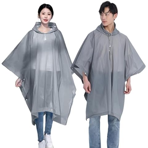 RUISHYY Rain Ponchos for Adults Men Women (2-5 Pack), Reusable EVA Clear Poncho Rain Coats Waterproof Jackets with Hood (2 Grey) Cover