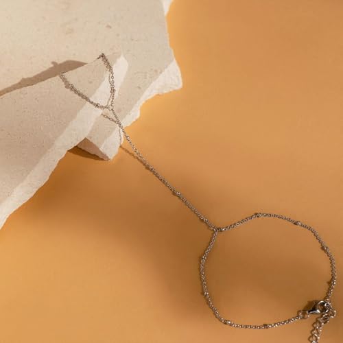 Image of Hand Chain Ring Bracelet for Women Dainty Gold Finger Chain Rhinestone Bracelet Trendy Simple Body Jewelry Gifts