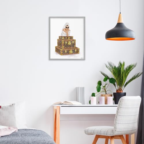 Stupell Industries Luxury Bathrobe Girl Gray Framed Giclee Art design by Ziwei Li, 14 x 112