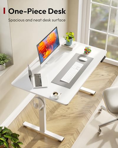 Image of SANODESK Electric Standing Desk 48 x 24 Inches Whole-Piece Desktop Height Adjustable Stand Up Desk w /6-Button Controller Ergonomic Computer Desk for Home Office, White Frame + White Tabletop
