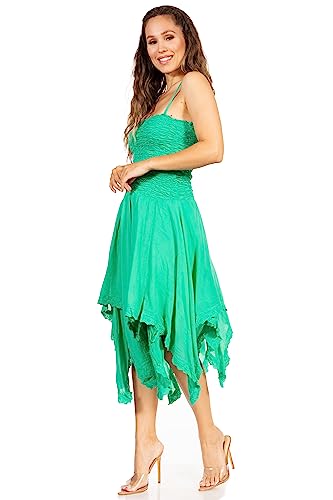 Image of Sakkas Ella Smocked Bodice Spaghetti Strap Double Layered Dress
