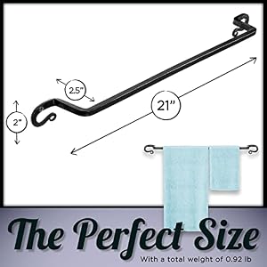 Stur De Wrought Iron Towel Holder Rustic Towel Rack for Bathroom or Kitchen Wall Mount Black Iron Towel Bar for Bath Towels Decorative Black Towel Bar for Farmhouse Style Home 21 x 3 x 2 Inches