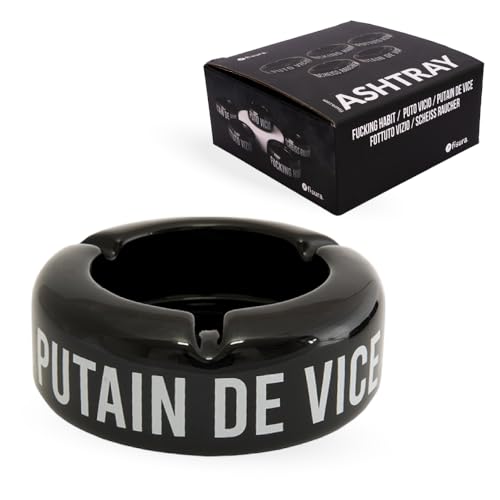 Fisura - Cendrier Original Noir avec Message p*Tain de Vice. Cendrier d'extérieur avec Une Phrase Amusante. Cendier Design fabriqué en céramique. Mesures : 10 x 10 x 4 centimètres.