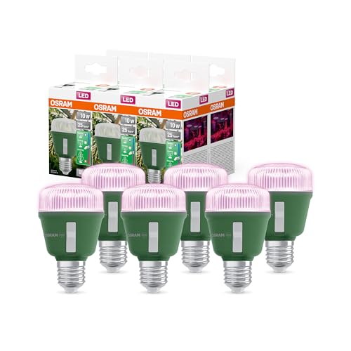 OSRAM Lámpara LED para plantas Star Grow T60, 10 W, E27, espectro de luz ajustable, para siembra, hortalizas, floración, adecuada para invernaderos de interior, hidroponía.,6-Pack