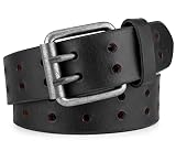 F&L CLASSIC Leather Work Belt, Heavy Duty Double Prong Genuine full grain Leather Belts for Men 1 1/2", Mens Casual Belts for Jeans,3190,size 32,black