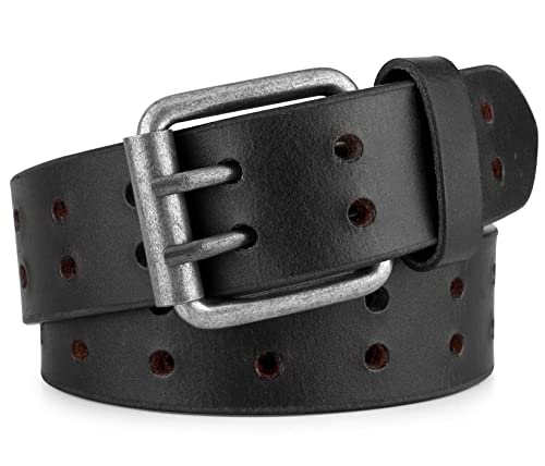F&L CLASSIC Leather Work Belt, Heavy Duty Double Prong Genuine full grain Leather Belts for Men 1 1/2", Mens Casual Belts for Jeans,3190,size 36,black