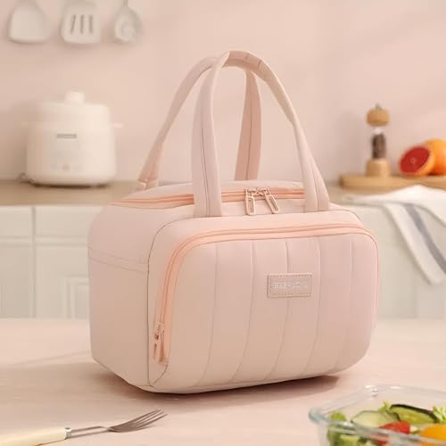 Image of SVH Reusable Thermal Lunch Carrier for Women & Kids | Insulated Lunch Tote with Front Zipper Pocket, Leak-Resistant Interior & Double Zipper Closure (Peach Blush)