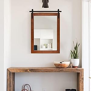 Clavie Farmhouse Wall Mirror Rustic Horizontal Wood Framed Bathroom Mirror, Barn Door Style Decorative Mirrors, 22"x30" Brown Clavie Farmhouse Wall Mirror Rustic Horizontal Wood Framed Bathroom Mirror Barn Door Style Decorative Mirrors 22×30 Brown