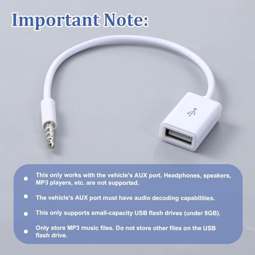Image of RUWEL AUX to USB Adapter, 3.5mm Male Audio Jack to USB 2.0 Female Converter Cable, Only Work for Car AUX-in with MP3 Decoder, Not for Headset, Speakers, Phone,Computers, Camera,Microphone, Monitor
