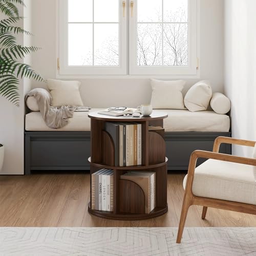 YOWOS Rotating Bookshelf, Small Corner Bookshelf for Small Space, 360