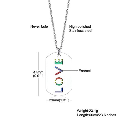 Gualiy Stainless Steel Rainbow Gay Pride LGBT Necklace, LGBT Pendant Dog Tag Rainbow Stripes Silver Pendant Necklace2
