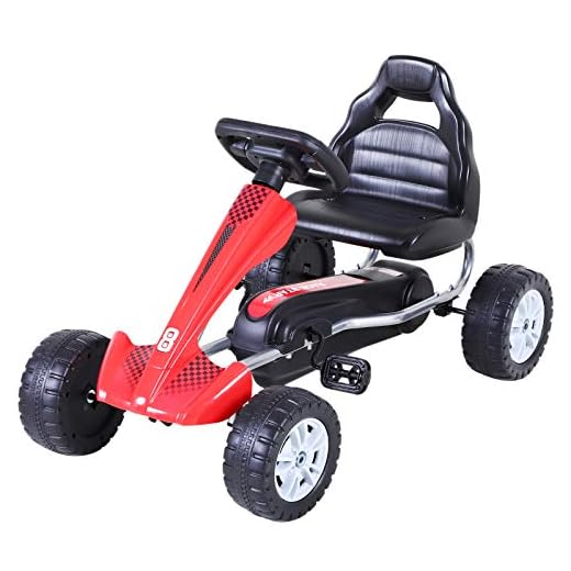 Aosom Kids Go Kart, 4 Wheel Ride on Car, Pedal Powered Ride On, Racer Toys for Boys and Girls - Red