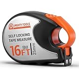 Tape Measure 16ft/5m Self-Locking, Retractable Tape Measure with Fractions, Imperial/Metric Scale, Magnetic Hooks, Rubber + Stainless Steel Case for Home, Construction & DIY (16ft self-Locking)