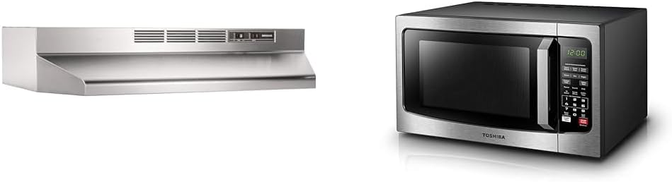 Broan-NuTone 413004 Non-Ducted Ductless Range Hood with Lights Exhaust Fan for Under Cabinet & TOSHIBA EM131A5C-SS Countertop Microwave Ovens 1.2 Cu Ft, 12.4" Removable Turntable Smart Humidity