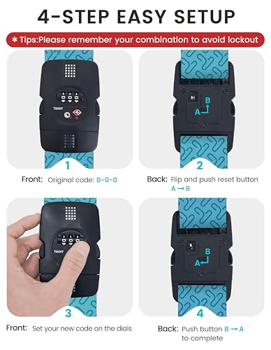 Image of Travelkin Luggage Straps TSA Approved, Suitcase Straps with TSA Lock | Adjustable, Cross luggage belt strap, combination lock, Travel,Reinforced Buckle,multiple colors, locking suitcase belt