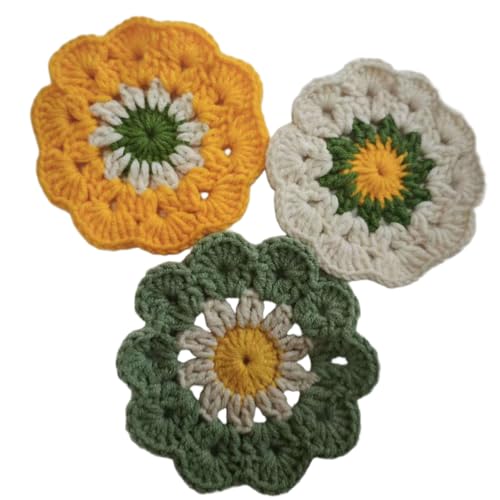 Handmade Crochet Coasters Cute Coasters Set of 3 Round Funny Gifts for Women or Girl, Soft Decorative Coaster Housewarming for New Home