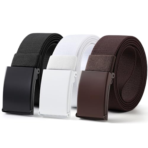 Image of Mile High Life Stretch Canvas Belt for Men, Golf Casual Elastic Web Belt, Top Military Buckle, Adjustable Cut to Fit